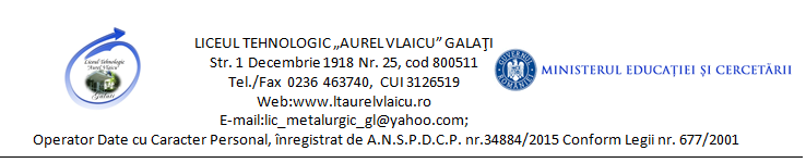 Antet Liceul Tehnologic Aurel Vlaicu Galați